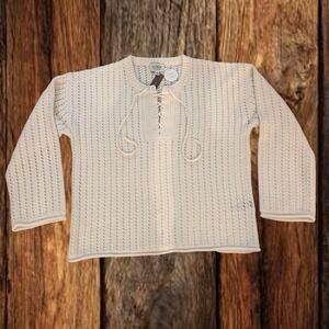 J.Crew Collection Womens Cashmere Sweater Ivory Pointelle Lace Up Small